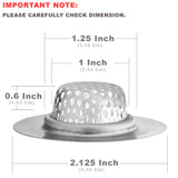 2 Pack - 2.25" Top / 1" Basket- Sink Strainer Bathroom Sink, Utility, Slop, Laundry, RV and Lavatory Sink Drain Strainer Hair Catcher. 1/16" Holes. Stainless Steel