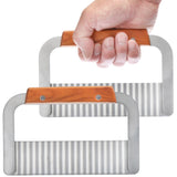 2 Pack - Crinkle Cutter, Potato Cutter, Soap Cutting Tool, French Fry Slicer, Serrated Chopping Knife for Vegetables and More - Stainless Steel Blade with Wooden Handle