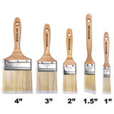 5pcs - Premium Bristle Paint Brushes Set - 4 inch, 3 inch, 2 inch, 1.5 inch, 1 inch