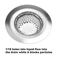 4 Pack - 2.125" Top / 1" Basket, Stainless Steel Slop, Utility, Kitchen and Bathroom Sink Strainer. 1/16" Holes.