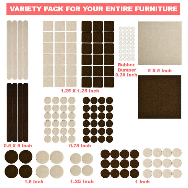 166 PIECE Two Colors - Variety Size Furniture Felt Pads. High